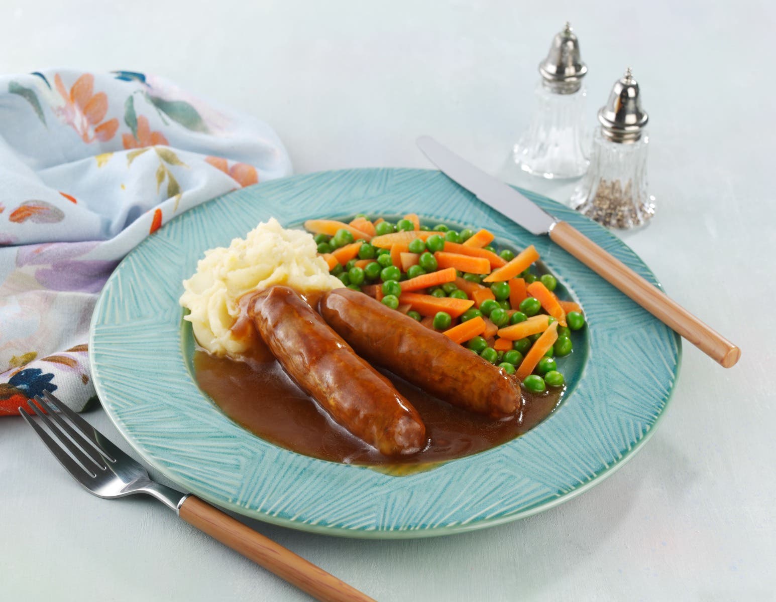 Close-up sausages and mash